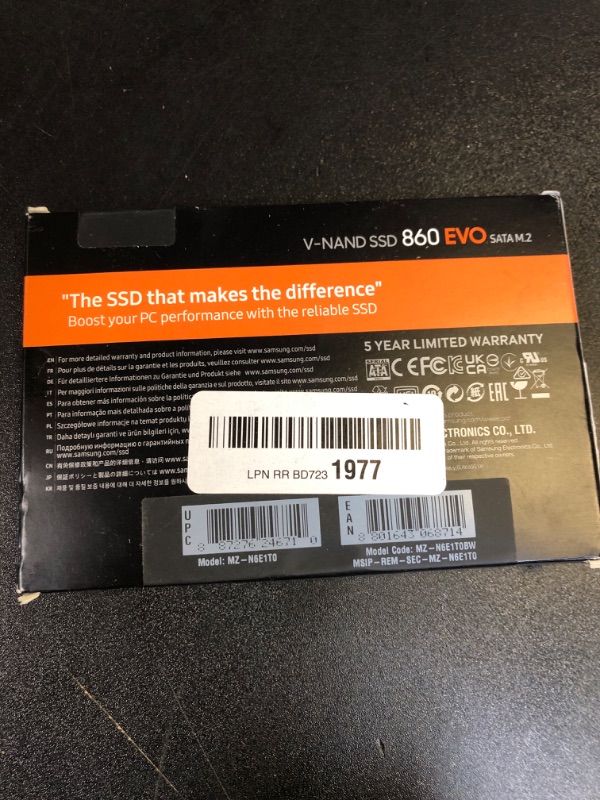 Photo 3 of SAMSUNG 860 EVO SSD 1TB - M.2 SATA Internal Solid State Drive with V-NAND Technology (MZ-N6E1T0BW) factory sealed