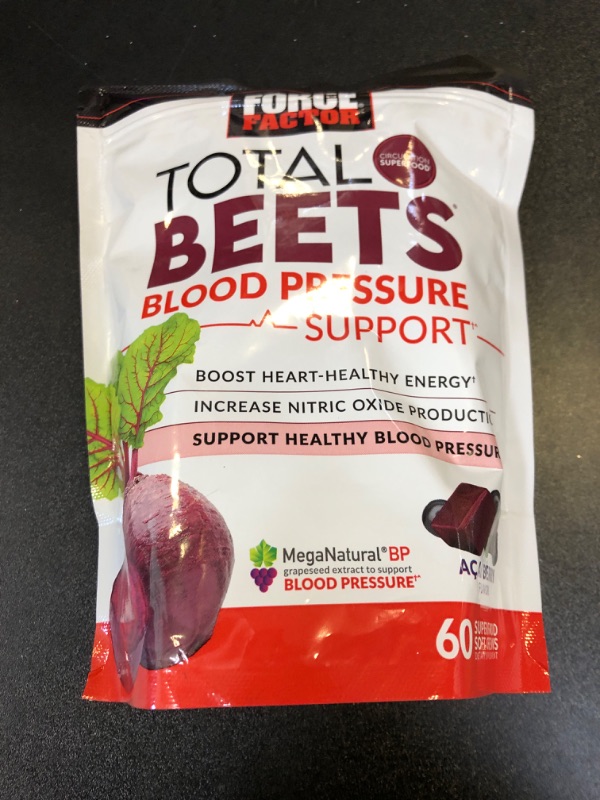 Photo 2 of Force Factor Total Beets Blood Pressure Support Supplements with Beet Powder, Great-Tasting Beets Chewables for Heart-Healthy Energy, and Increased Nitric Oxide, 60 Chews best by 09/2026