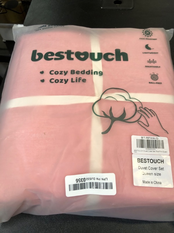 Photo 2 of BESTOUCH Duvet Cover Set 100% Washed Cotton Linen Feel Super Soft Comfortable Chic Lightweight 3 PCs Home Bedding Set Solid Red Pink Queen