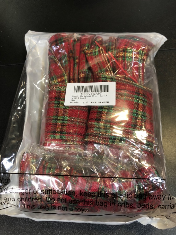 Photo 2 of Yinkin 6 Pcs 11.4 x 19.6 Inch Christmas Wreath Bows Red and Green Buffalo Plaid Bows Wired Ribbon Gift Bows Tree Topper Bows for Front Door Holiday Xmas Party Indoor Outdoor Decor