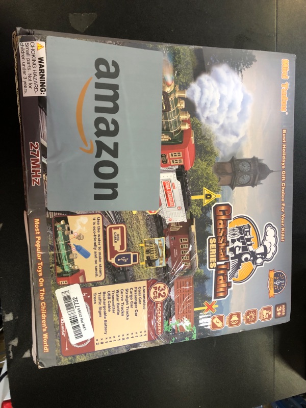 Photo 1 of Mini Tudou Christmas Electric Train Set w/Steam, Sound & Light, Remote Control Train Toys w/Steam Locomotive Engine, Cargo Cars & Tracks, Toy Train w/Rechargeable Battery for Kids Boys 3+ Year Old