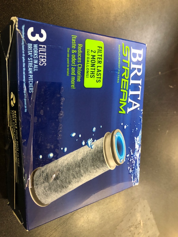 Photo 1 of Brita Stream Pitcher Water Filter for Pitchers and Dispensers, BPA-Free, Replaces 1,800 Plastic Water Bottles a Year, Lasts Two Months or 40 Gallons, Includes 3 Filters