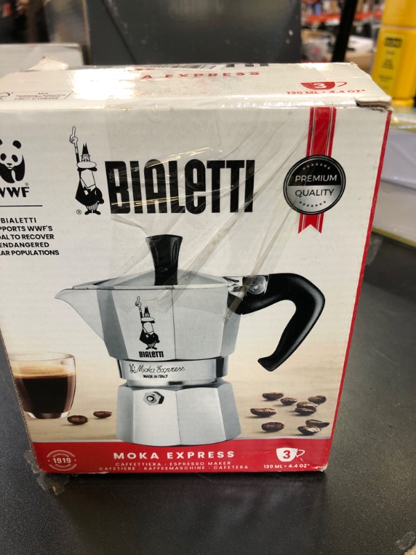 Photo 1 of Bialetti - Moka Express: Iconic Stovetop Espresso Maker, Makes Real Italian Coffee, Moka Pot 3 Cups (4.3 Oz - 130 Ml), Aluminium, Silver