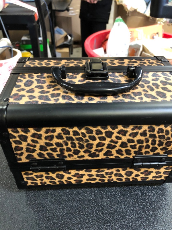 Photo 2 of SHANY Chic Makeup Train Case Cosmetic Box Portable Makeup Case Cosmetics Beauty Organizer Jewelry storage with Locks, Multi trays Makeup Storage Box with Makeup Mirror - Lost Cheetah