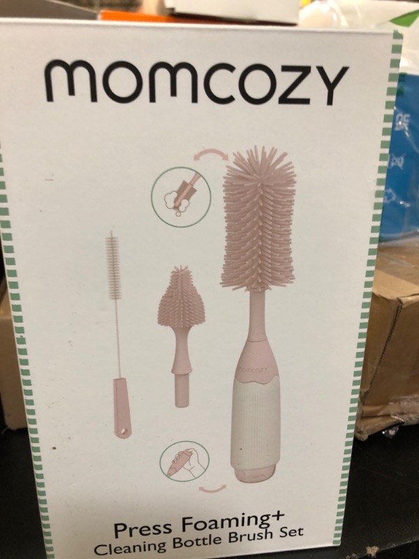 Photo 2 of Momcozy Bottle Brush Kit, Innovative Push-Press Design for Better Cleaning - Baby Bottle Cleaner Brush for Baby Bottle, Breast Pumps, Nipples, and More - Can Generate Foam for Better Cleaning, Pink