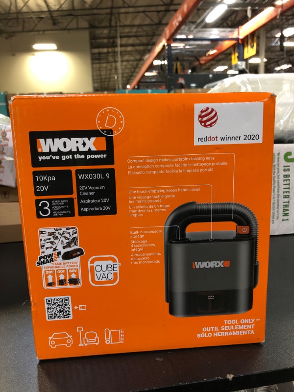 Photo 2 of WORX WX030L.9 20V Power Share Cordless Cube Vac Compact Vacuum, Bare Tool Only, Black