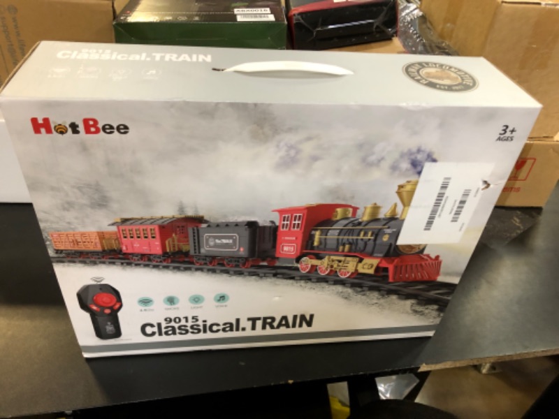 Photo 2 of Hot Bee Train Set - Christmas Train with Remote Control Train Toys for Boys with Smokes, Lights and Sound,Toy Train Set for Under Christmas Tree, Toddler Model Trains for 3 4 5 6 7 8+ Years Old Kids