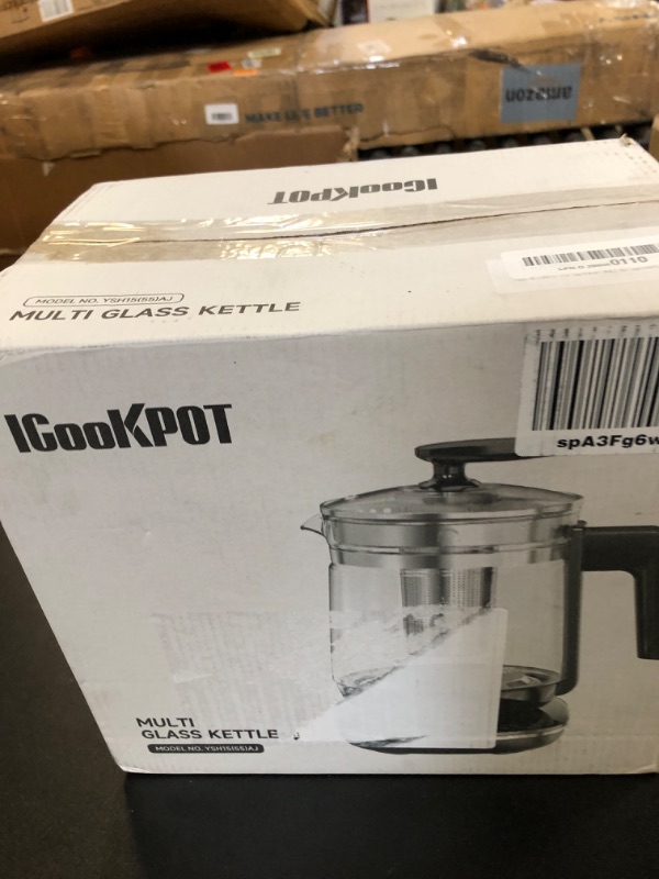 Photo 1 of ICOOKPOT Hot Tea Maker Glass Electric Kettle with Tea Infuser and Temperature Control,1.5L Stainless Steel Tea Maker & 1200W Rapid Boiling,Programmable Control for your Favorite Teas and Coffee,White
