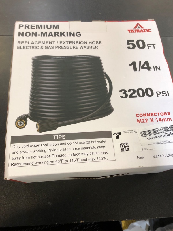 Photo 2 of YAMATIC Kink Resistant Pressure Washer Hose 50FT 1/4" M22 Brass Fitting Power Washer Hose Replacement for Ryobi, Troy Bilt, Greenworks, CRAFTSMAN Most Brand Power Washer, 3200 PSI