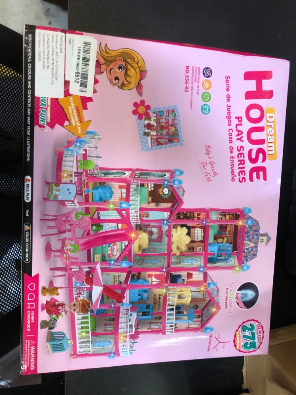 Photo 2 of TASTIEN Doll House, 4-Story Dollhouse with Glow in The Dark, Girl Toys Doll House Playset with 2 Dolls, 12 Play Areas, Furniture & Accessories, Princess Gift Toys for Girls Ages 3 4 5 6 7 8 9+, Pink