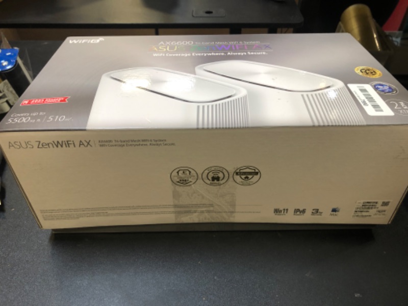 Photo 1 of ASUS ZenWiFi AX6600 Tri-Band Mesh WiFi 6 System (XT8 2PK) - Whole Home Coverage up to 5500 sq.ft & 6+ rooms, AiMesh, Included Lifetime Internet Security, Easy Setup, 3 SSID, Parental Control, White