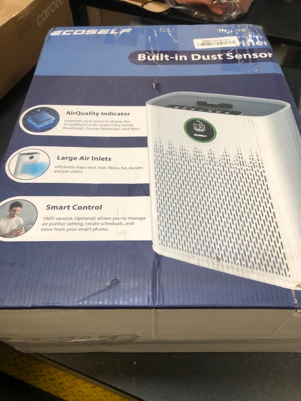 Photo 2 of ECOSELF Smart Air Purifier for Home Large Rooms, with WiFi Control, Smart Mode, AQI Display, 22dB Sleep Mode & Aromatherapy, Covers Up to 1295 Ft² with 2X-Power Filtration, HAP603, Bright White