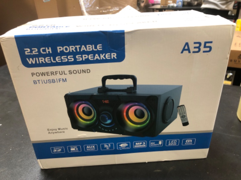 Photo 2 of BSZHI Portable Bluetooth Speakers with Double Subwoofer, 60W Loud Stereo, Punchy Bass, Outdoor/Indoor Wirless Bluetooth Speakers with Colorful Party Lights, EQ, Support FM Radio, Remote