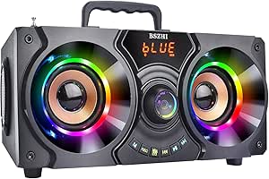 Photo 1 of BSZHI Portable Bluetooth Speakers with Double Subwoofer, 60W Loud Stereo, Punchy Bass, Outdoor/Indoor Wirless Bluetooth Speakers with Colorful Party Lights, EQ, Support FM Radio, Remote