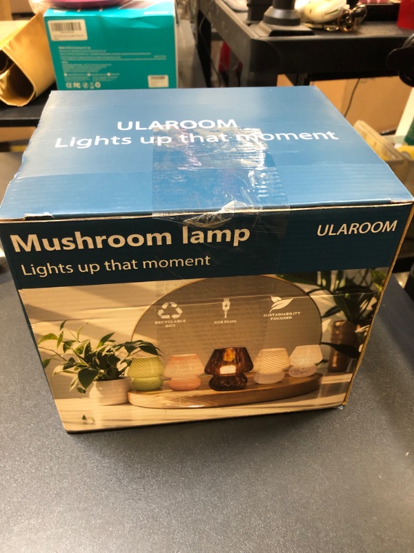 Photo 2 of ULAROOM Mushroom Lamp Small Bedside Table Lamp with 3 Temperature LED Bulb, USB Plug-in Free Dimming Nights Light for Bedroom/Living Room/Entryway/Corner Decor (Golden Amber)