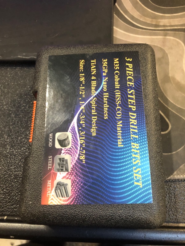 Photo 1 of MABLEVI M35 Four Spiral Flute Cobalt Step Drill Bit Set 1/8"-7/8", Wear-Resistant TiAlN Coated 1/4" Hex Shank Unibit Step Bit for Metal, Stainless Steel, Aluminum, Wood, Plastic?3Pcs?