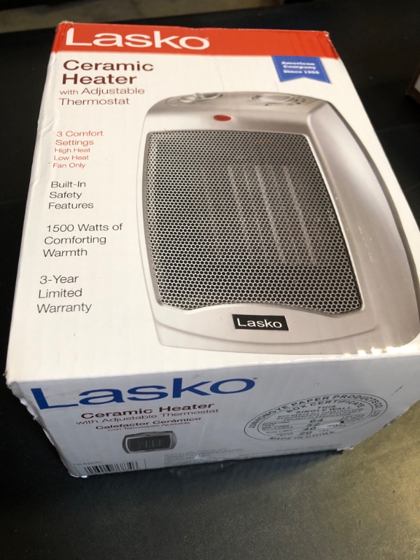 Photo 2 of Lasko Desktop Electric Ceramic Space Heater with Adjustable Thermostat, 2 Heat Settings and Fan Only Mode, 9.2 Inches, Silver, 754200