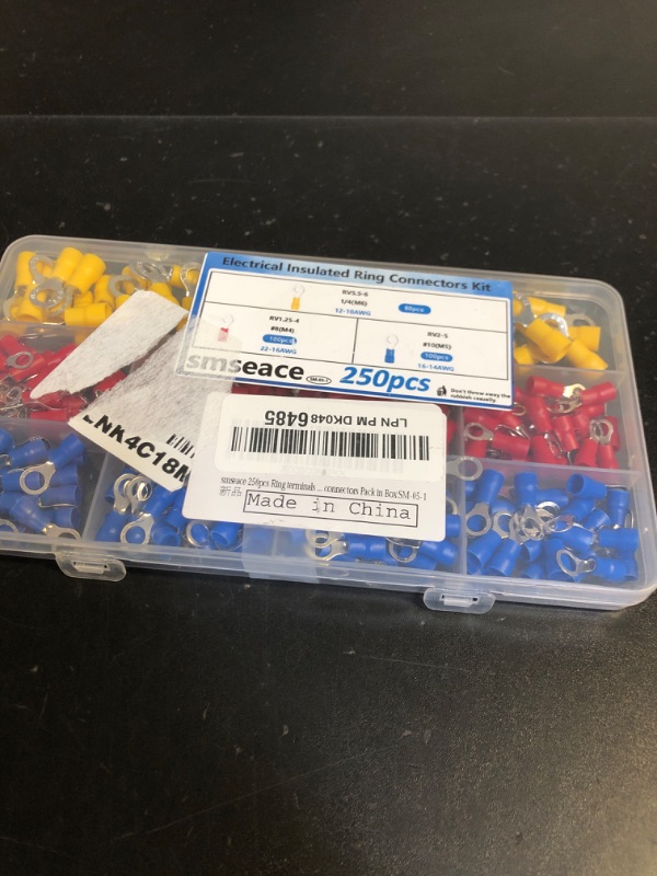 Photo 1 of smseace 250Pcs #8(M4) 22-16/16-14/12-10AWG Ring terminals Insulated Ring Connects Electrical Wire Crimp Ring Connectors Terminal