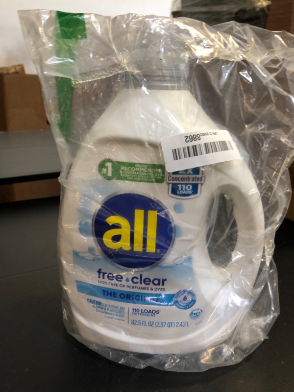 Photo 1 of all Liquid Laundry Detergent, Free Clear for Sensitive Skin, Unscented and Hypoallergenic, 2X Concentrated, 110 Loads