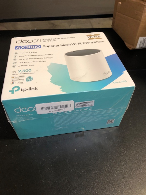 Photo 2 of TP-Link Deco AX3000 WiFi 6 Mesh System Deco X55- Covers up to 2500 Sq.Ft., Replaces Wireless Router and Extender, 3 Gigabit Ports, Supports Ethernet Backhaul(1-Pack)