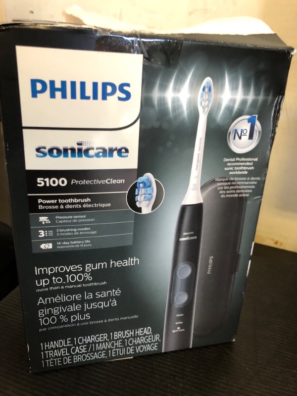 Photo 2 of Philips Sonicare ProtectiveClean 5100 Rechargeable Electric Toothbrush, with Pressure Sensor, 3 Cleaning Modes, SmarTimer and QuadPacer, 14-Day Battery Life, Travel Case, Black, Model HX6850/60