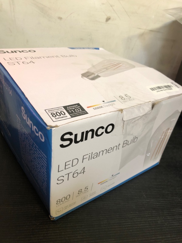 Photo 2 of Sunco 16 Pack 60W Vintage LED Edison Bulbs Equivalent 8.5W CRI92 800 Lumens, Dimmable ST64 Filament 5000K Daylight E26 Medium Base Light Bulbs High Brightness Clear Glass Waterproof - UL