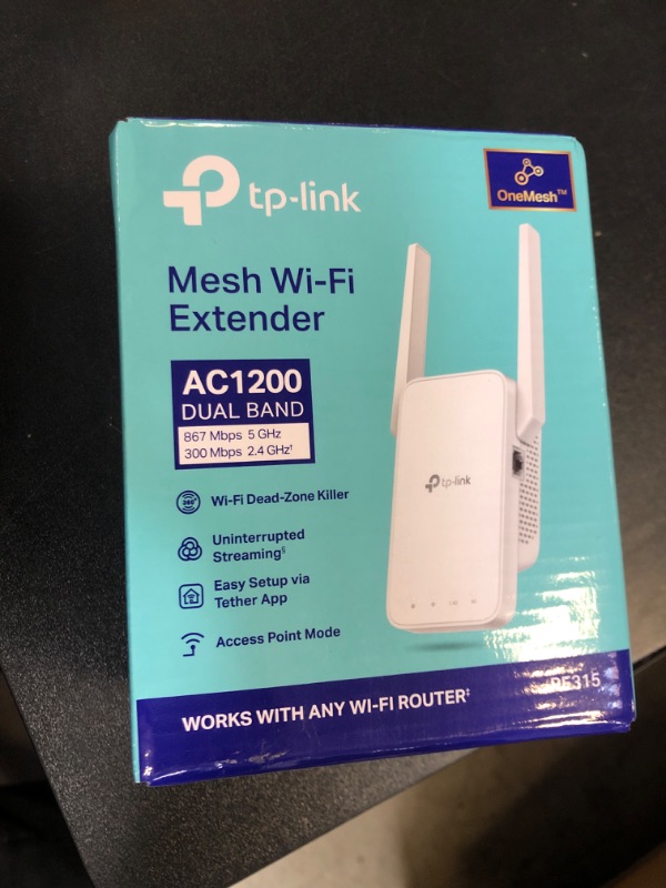 Photo 2 of TP-Link AC1200 WiFi Extender, 2024 Wirecutter Best WiFi Extender, 1.2Gbps home signal booster, Dual Band 5GHz/2.4GHz, Covers Up to 1500 Sq.ft and 30 Devices ,support Onemesh, One Ethernet Port (RE315)