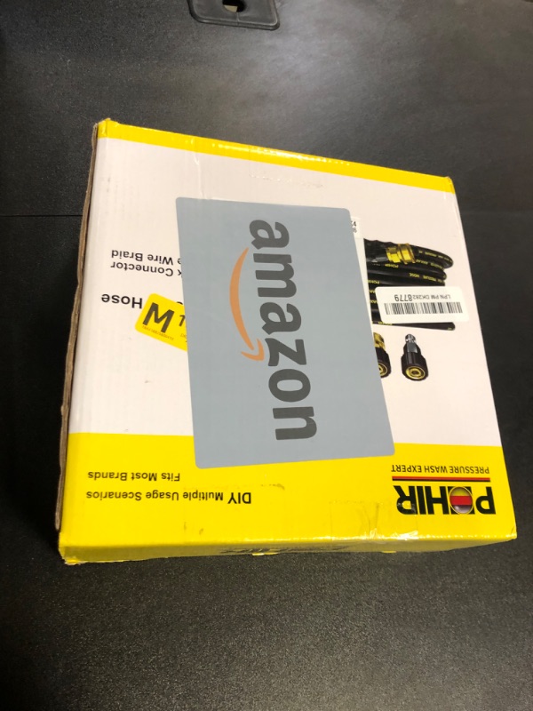 Photo 2 of POHIR Power Washer Hose 25FT x 1/4 Inch with 3/8" Quick Connector, High Tensile Wire Braided Heavy Duty Kink Resistant High Pressure Hose 4200PSI, 2 Pcs M22 to 3/8 Adapters Set Accessories