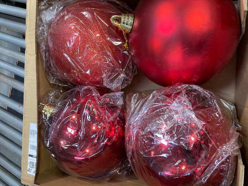 Photo 2 of Benjia Extra Large Size Outdoor Christmas Ornaments, Oversized Huge Big Shatterproof Xmas Christmas Plastic Balls for Outside Lawn Yard Tree Hanging Decorations (12"/300mm, Red, 4 )