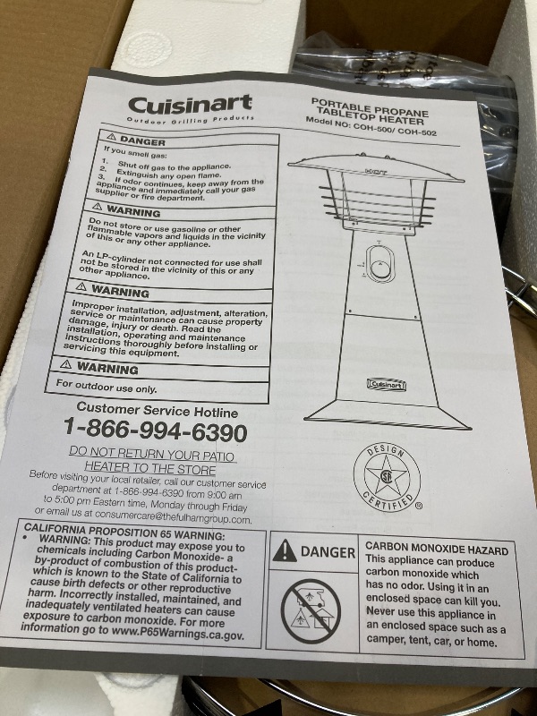 Photo 2 of Cuisinart COH-500 Portable Tabletop Patio, 11,000 BTU Outdoor Propane Heater with Safety Tilt Switch and Burner Screen Guard, 100 sq. Foot Heat Range, Black