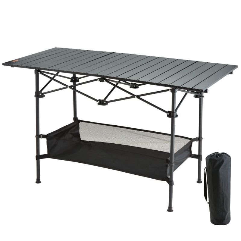 Photo 1 of VEVOR Folding Camping Table, Outdoor Portable Side Tables, Lightweight Fold Up Table, Aluminum & Steel Ultra Compact Work Table with Large Storage and Carry Bag, For Beach, Picnic, Travel,