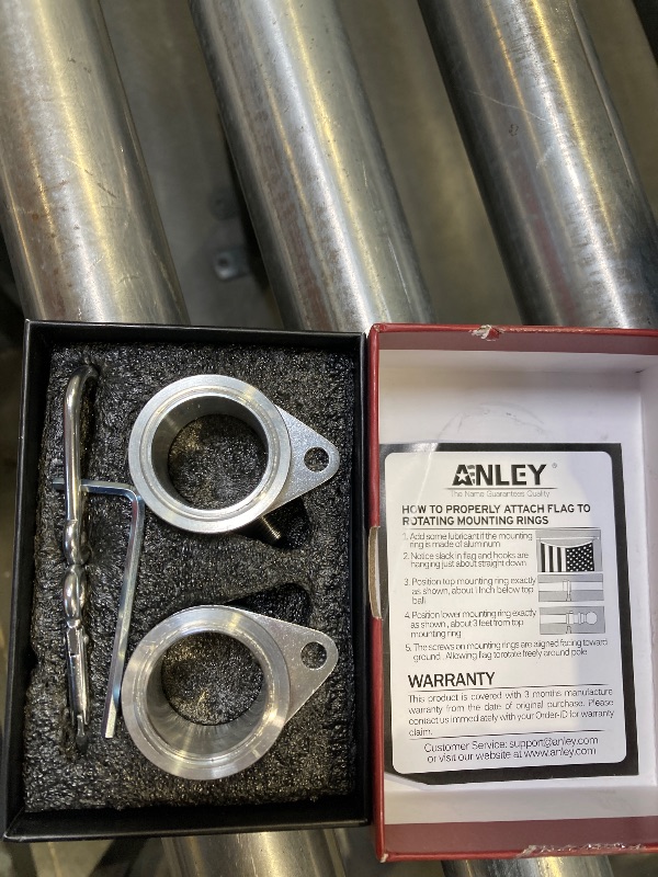 Photo 2 of Anley 1" Aluminum Flagpole Mounting Rings Set - Anti Wrap 360° Rotatable Ring with Carabiners - Ideal for 1 Inch Diameter Flag Pole & Flag with 2 Grommets(Silver, Pack of 2)