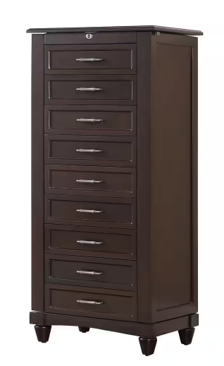 Photo 1 of Joseph Espresso Locking Jewelry Armoire with 9-Drawer (42 in. H x 19 in. W x 13 in. D)


