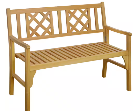 Photo 1 of Foldable Garden Bench, 2-Seater Patio Yellow Wood Outdoor Bench, Loveseat Chair with Backrest and Armrest


