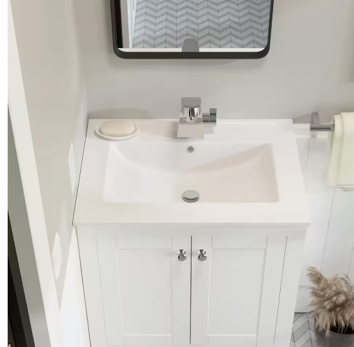 Photo 1 of 24 in. Ceramic Single Faucet Hole Vanity Top in White with White Basin
