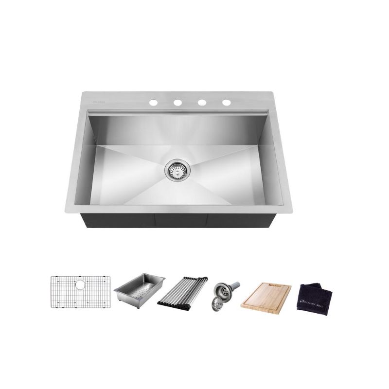 Photo 1 of Zero Radius 27 in. Drop-in Single Bowl 18 Gauge Stainless Steel Kitchen Sink with Accessories
