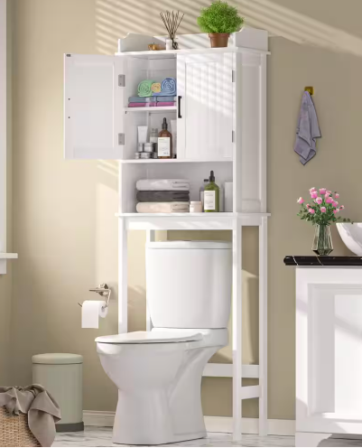 Photo 1 of Bathroom Over-the-Toilet Storage 21.7 in. W x 66.9 in. H x 7.1 in. D Composite Rectangular Shelf in White
