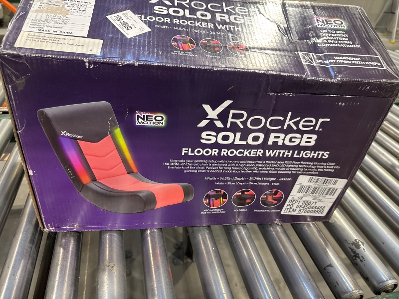 Photo 3 of X Rocker Solo Floor Rocker Gaming Chair with RGB Lighting, Red
