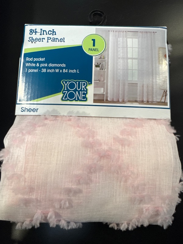 Photo 2 of Your Zone Diamond Clip Rod Pocket Sheer Single Curtain Panel, Pink Starlight, 38"W x 84"L
