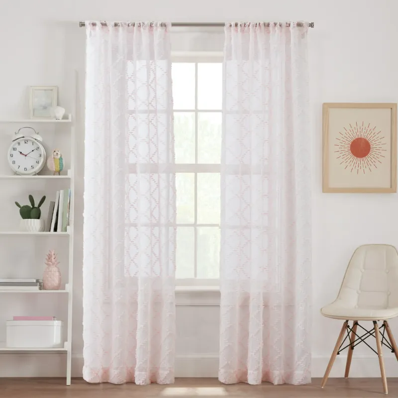 Photo 1 of Your Zone Diamond Clip Rod Pocket Sheer Single Curtain Panel, Pink Starlight, 38"W x 84"L
