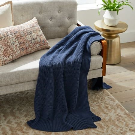 Photo 1 of Better Homes & Gardens Solid Knit Throw Blanket Indigo Standard Throw
