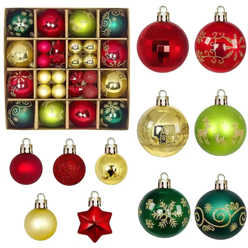 Photo 1 of BeePrincess 44 Piece Christmas Ornament Set, Christmas Ball, Red, Gold, and Green, Christmas Tree Decorations
