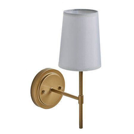 Photo 1 of Better Homes & Gardens 1-Light Wall Sconce Burnished Brass with Fabric Shade with Bulb
