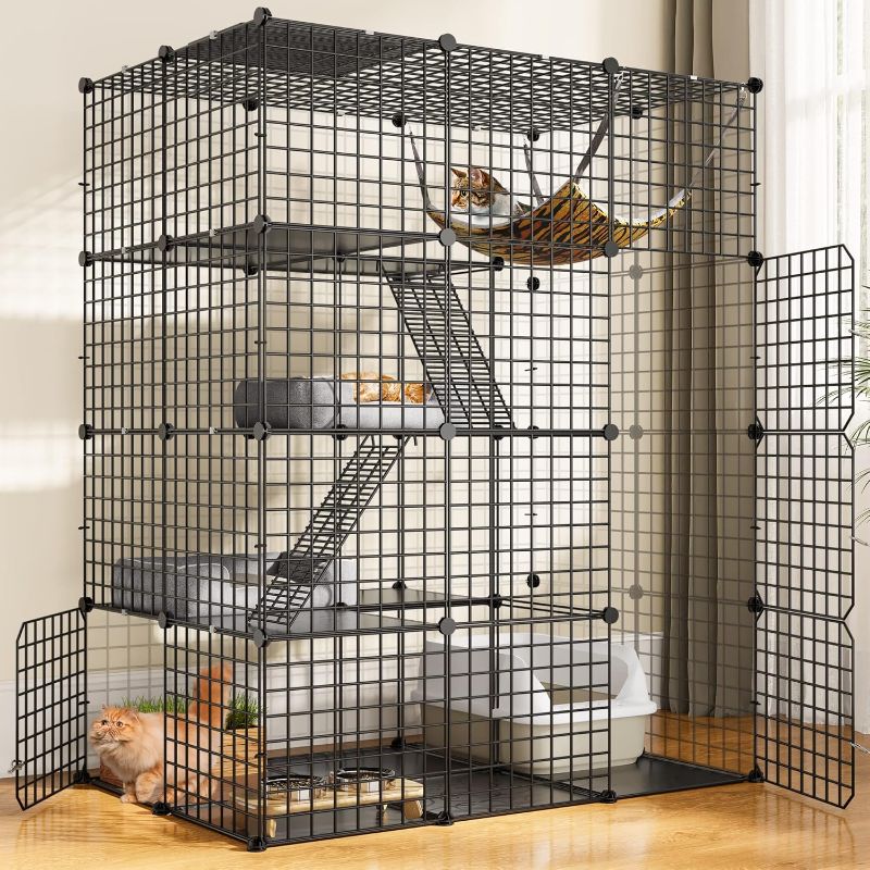 Photo 1 of YITAHOME Large Cat Cage Indoor Enclosure Metal Wire 4-Tier Kennels DIY Cat Playpen Catio with Large Hammock for 1-3 Cats
