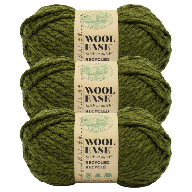 Photo 1 of Lion Brand Yarn Wool-Ease Thick & Quick Recycled Olive Super Bulky Recycled Acrylic, Recycled Wool Green Yarn 1 Skein
