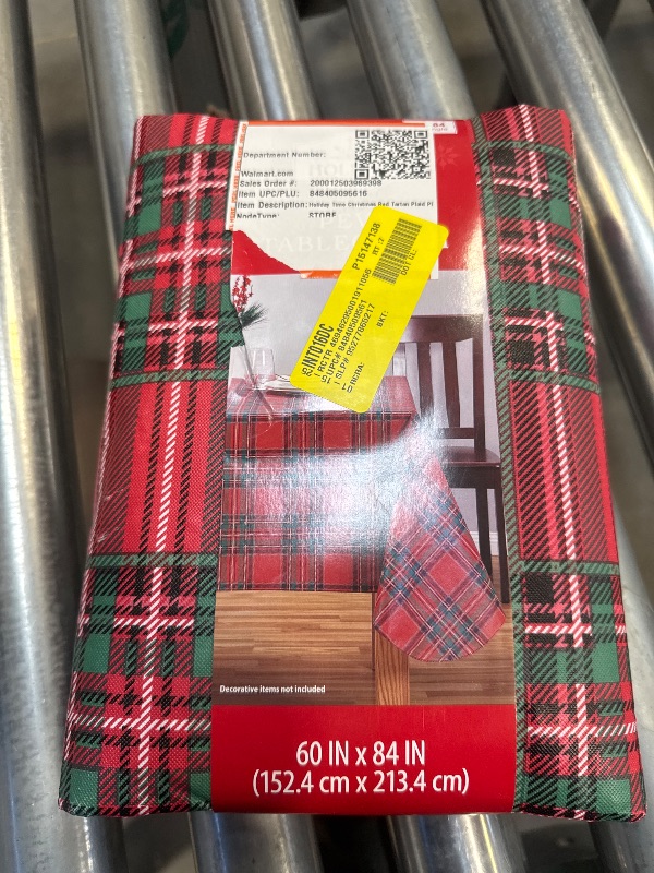 Photo 1 of Christmas Plaid Red and Black Check 60 x 84 inch Vinyl Rectangle Vinyl Flannel Backed Tablecloth
