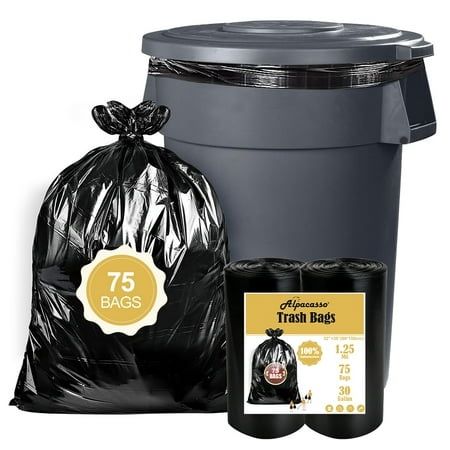 Photo 1 of 30-33 Gallon Trash Bags Heavy Duty - (75 Cout) - 32 X39 - Black Garbage Can Liners for Kitchen Lawn and Leaf Outdoor Storage Commercial
