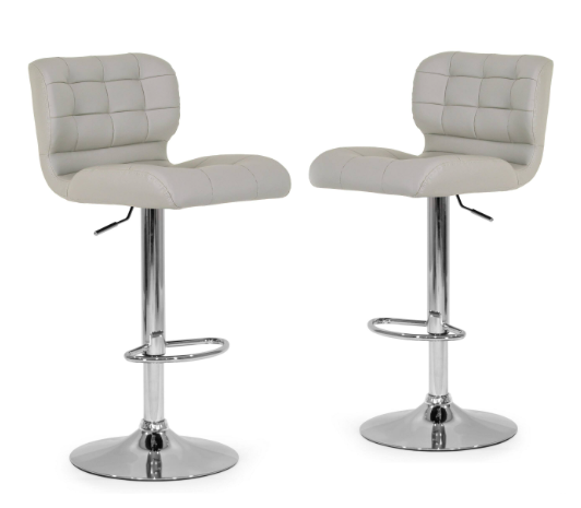 Photo 1 of Set of 2 Adler Ashy Color Light Taupe Metal Faux Leather Adjustable Height Bar Stool
