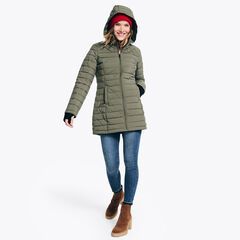 Photo 1 of Nautica Women's Removable Hooded Water Resistant Puffer Jacket, Sage Medium 