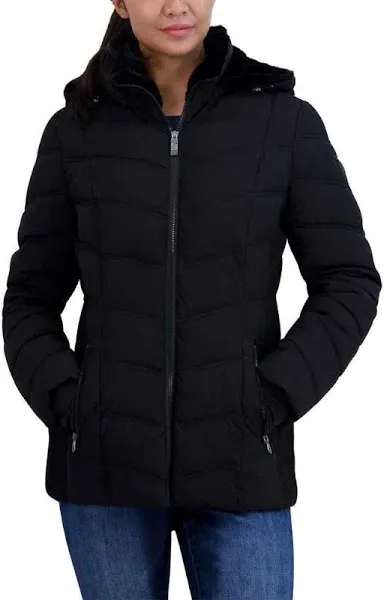 Photo 1 of Nautica Women's Removable Hooded Water Resistant Puffer Jacket, Black Medium 